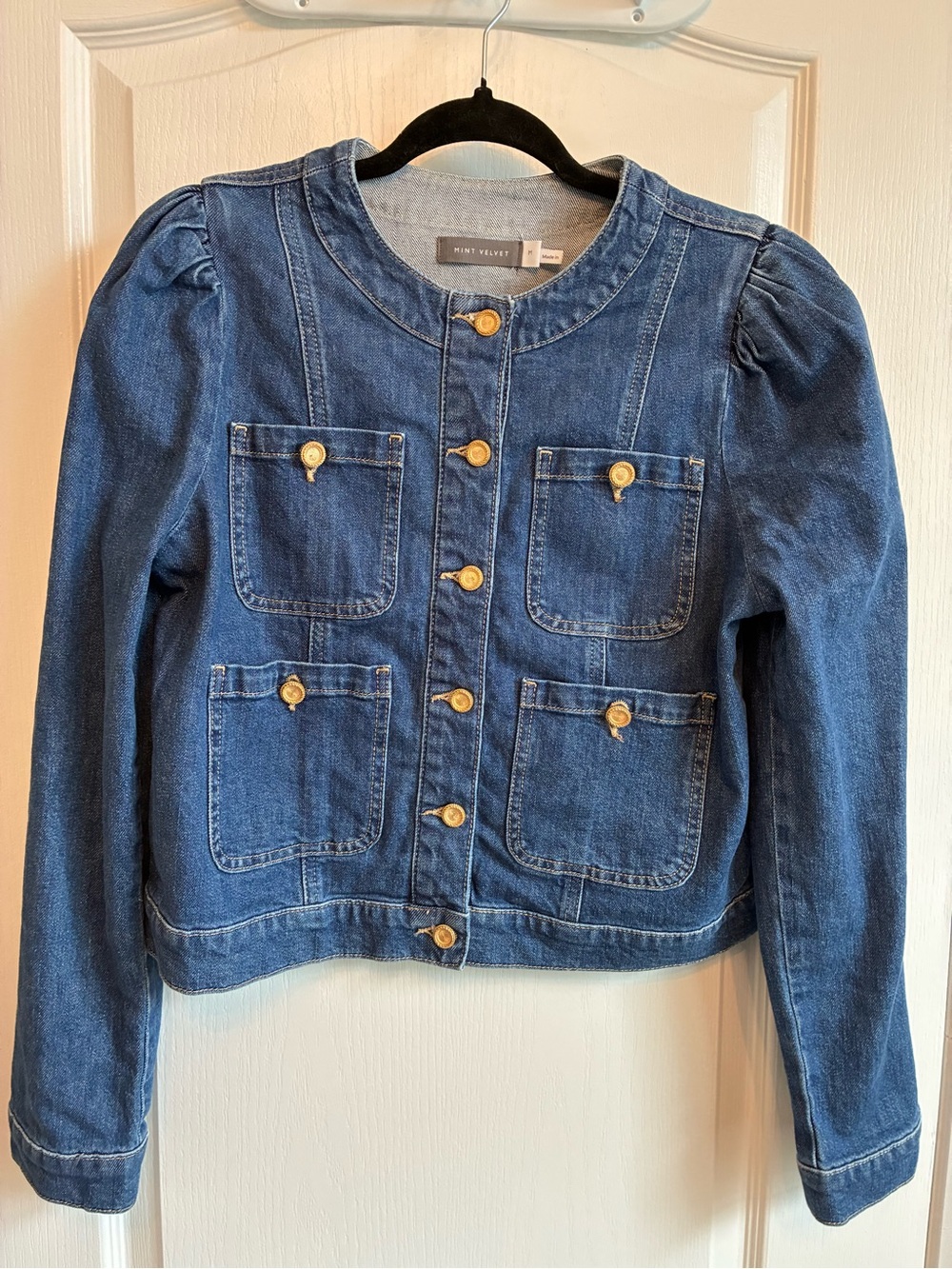 Mint Velvet Dark Blue Puff Shoulder Denim Jacket